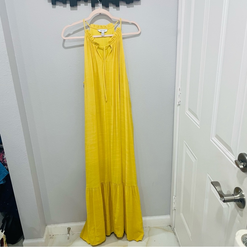 Nine West Canary Yellow Tiered Halter Maxi Dress Womens Size XL - Picture 2 of 9